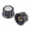 KN-A03 knoflík plastový, průměr 27mm, osa 6mm, černo/stříbrný